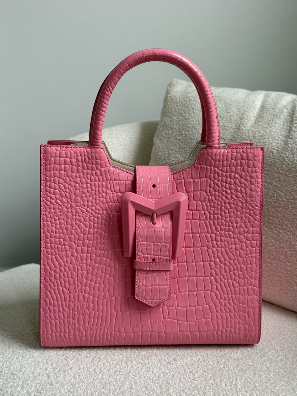 Mac Duggal - Pink Medium Croc Embossed Leather Tote